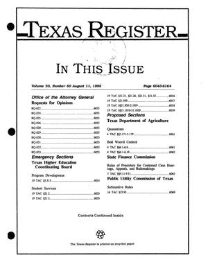 Primary view of object titled 'Texas Register, Volume 20, Number 60, Pages 6043-6164, August 11, 1995'.