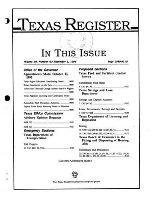 Primary view of object titled 'Texas Register, Volume 20, Number 83, Pages 9089-9219, November 3, 1995'.