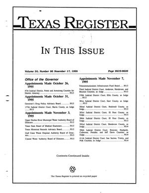 Primary view of object titled 'Texas Register, Volume 20, Number 86, Pages 9503-9609, November 17, 1995'.