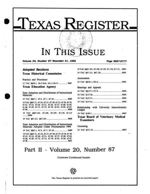 Texas Register, Volume 20, Number 87, Part II, Pages 9687-9777, November 21, 1995