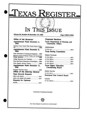 Texas Register, Volume 20, Number 94, Pages 10859-10920, December 19, 1995