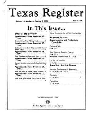 Texas Register, Volume 19, Number 1, Pages 1-129, January 4, 1994