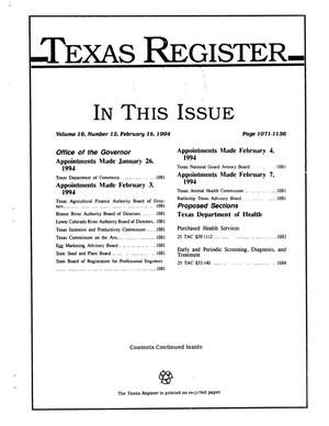 Primary view of object titled 'Texas Register, Volume 19, Number 12, Pages 1071-1136, February 15, 1994'.
