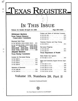 Texas Register, Volume 19, Number 28, (Part II), Pages 2911-3021, April 19, 1994