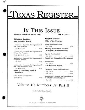 Texas Register, Volume 19, Number 39, Pages 4173-4227, May 27, 1994
