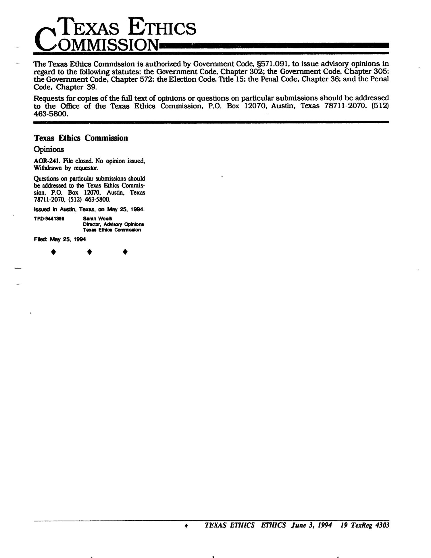 Texas Register, Volume 19, Number 41, Pages 4291-4362, June 3, 1994
                                                
                                                    4303
                                                
