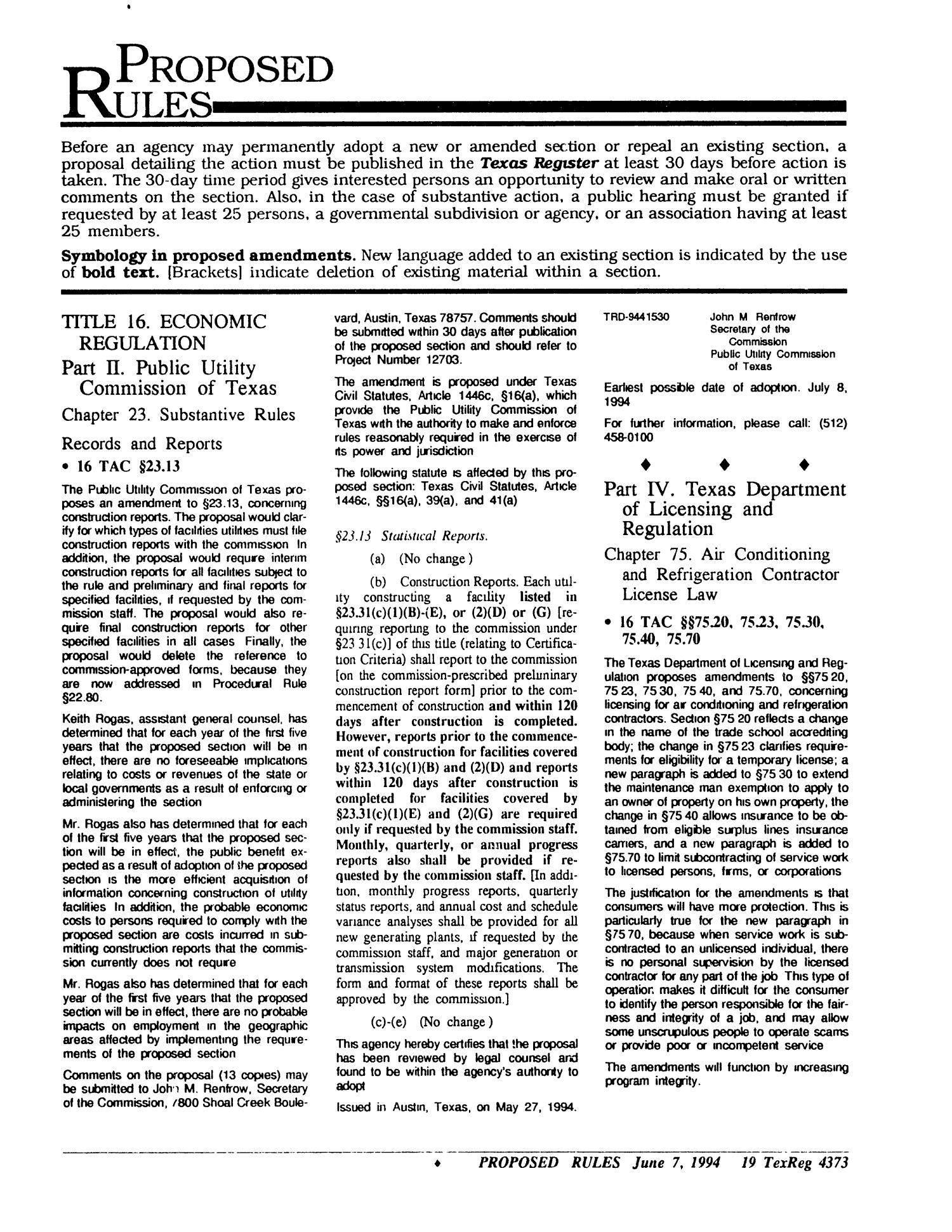 Texas Register, Volume 19, Number 42, Pages 4363-4461, June 7, 1994
                                                
                                                    4373
                                                