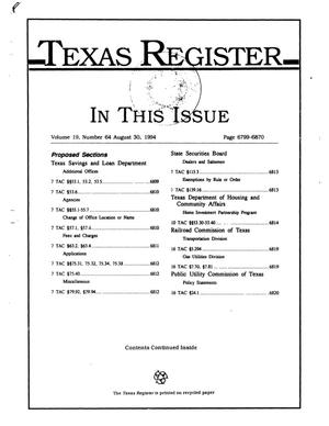 Texas Register, Volume 19, Number 64, Pages 6799-6870, August 30, 1994