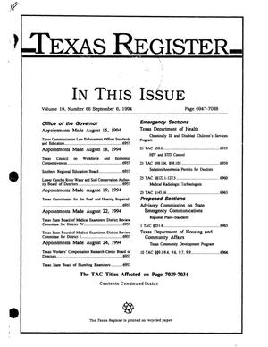 Primary view of object titled 'Texas Register, Volume 19, Number 66, Pages 6947-7028, September 6, 1994'.