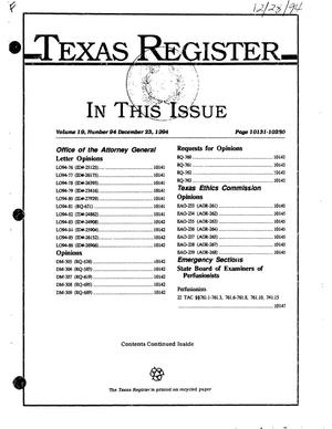 Texas Register, Volume 19, Number 94, Pages 10131-10280, December 23, 1994