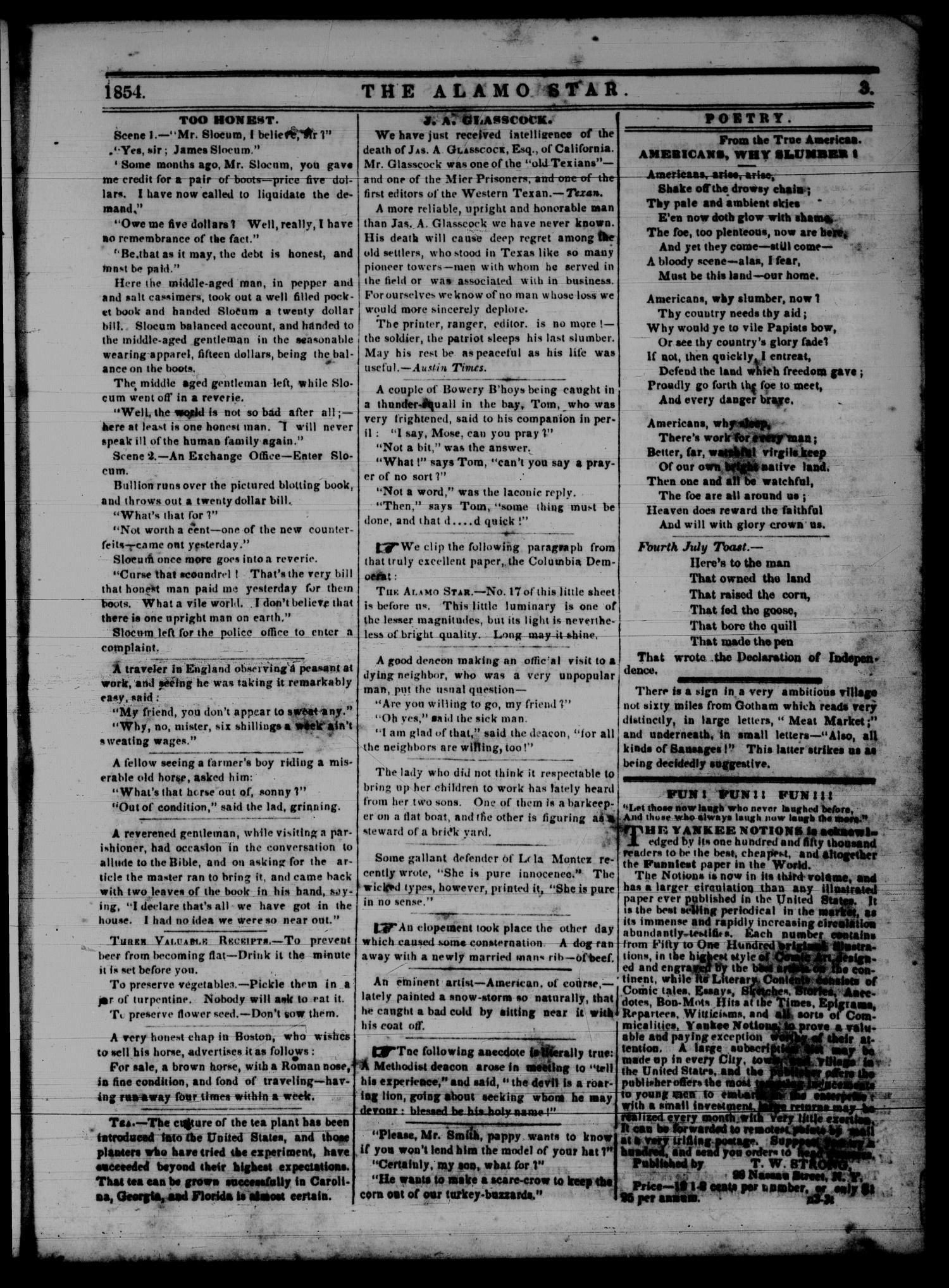 The Alamo Star (San Antonio, Tex.), Vol. 2, No. 3, Ed. 1 Saturday, September 16, 1854
                                                
                                                    [Sequence #]: 3 of 4
                                                