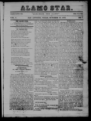 The Alamo Star (San Antonio, Tex.), Vol. 2, No. 7, Ed. 1 Monday, October 16, 1854