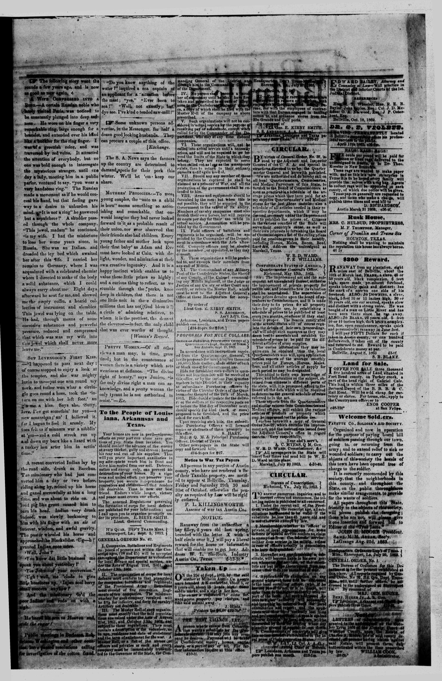 The Bellville Countryman (Bellville, Tex.), Vol. 4, No. 14, Ed. 1 Saturday, October 24, 1863
                                                
                                                    [Sequence #]: 2 of 2
                                                