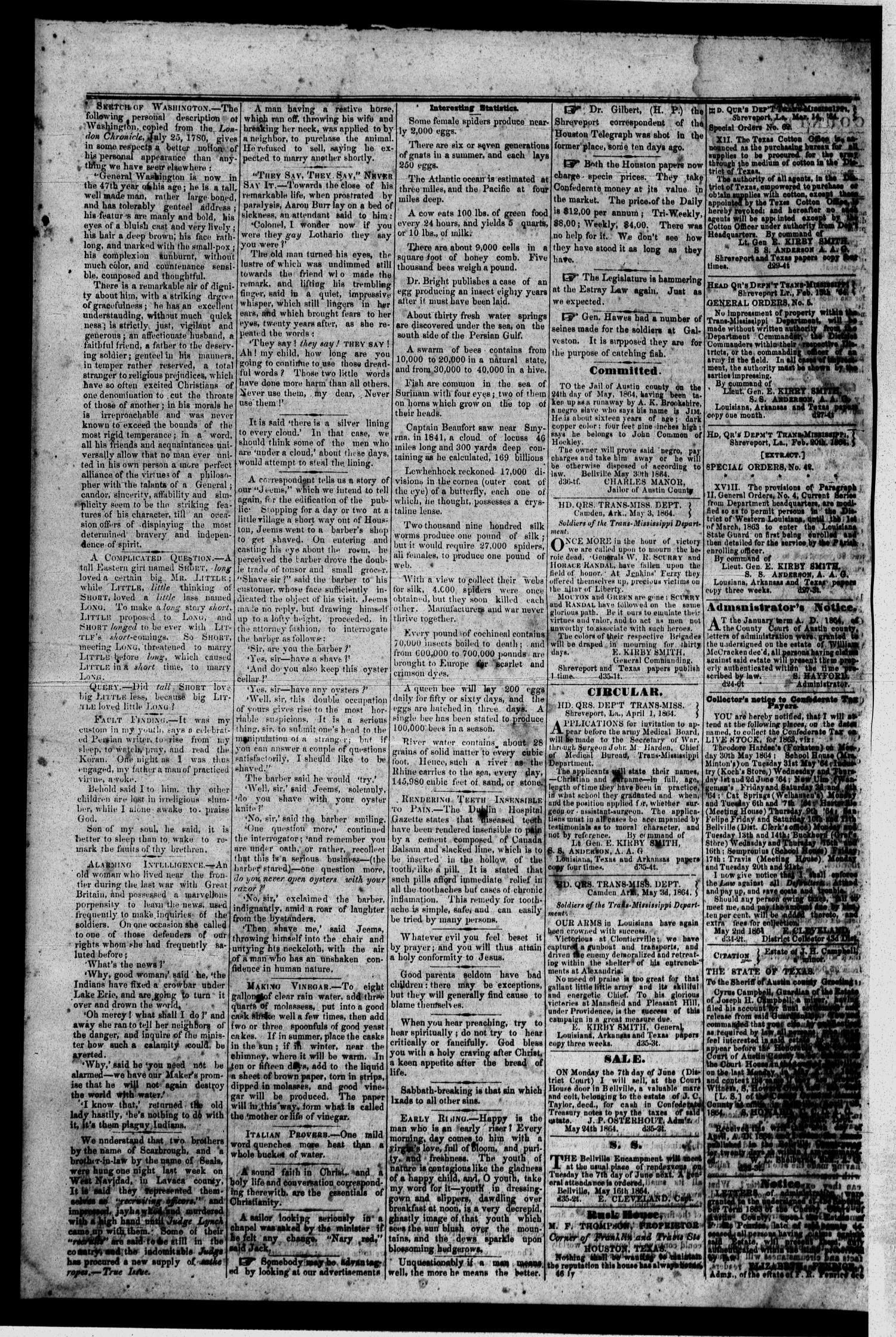 The Bellville Countryman (Bellville, Tex.), Vol. 4, No. 36, Ed. 1 Tuesday, May 31, 1864
                                                
                                                    [Sequence #]: 2 of 2
                                                