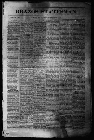 Primary view of object titled 'Brazos Statesman. (Waco, Tex.), Vol. 1, No. 31, Ed. 1 Friday, September 5, 1856'.