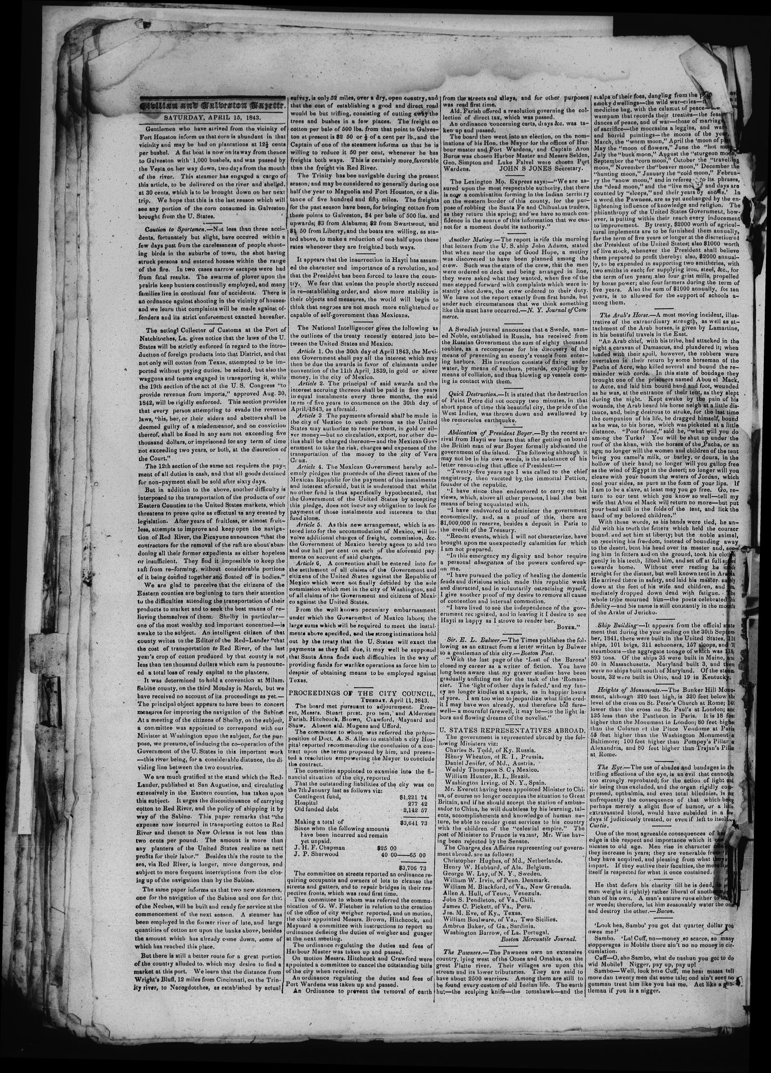 The Civilian and Galveston City Gazette. (Galveston, Tex.), Ed. 1 Saturday, April 15, 1843
                                                
                                                    [Sequence #]: 2 of 4
                                                