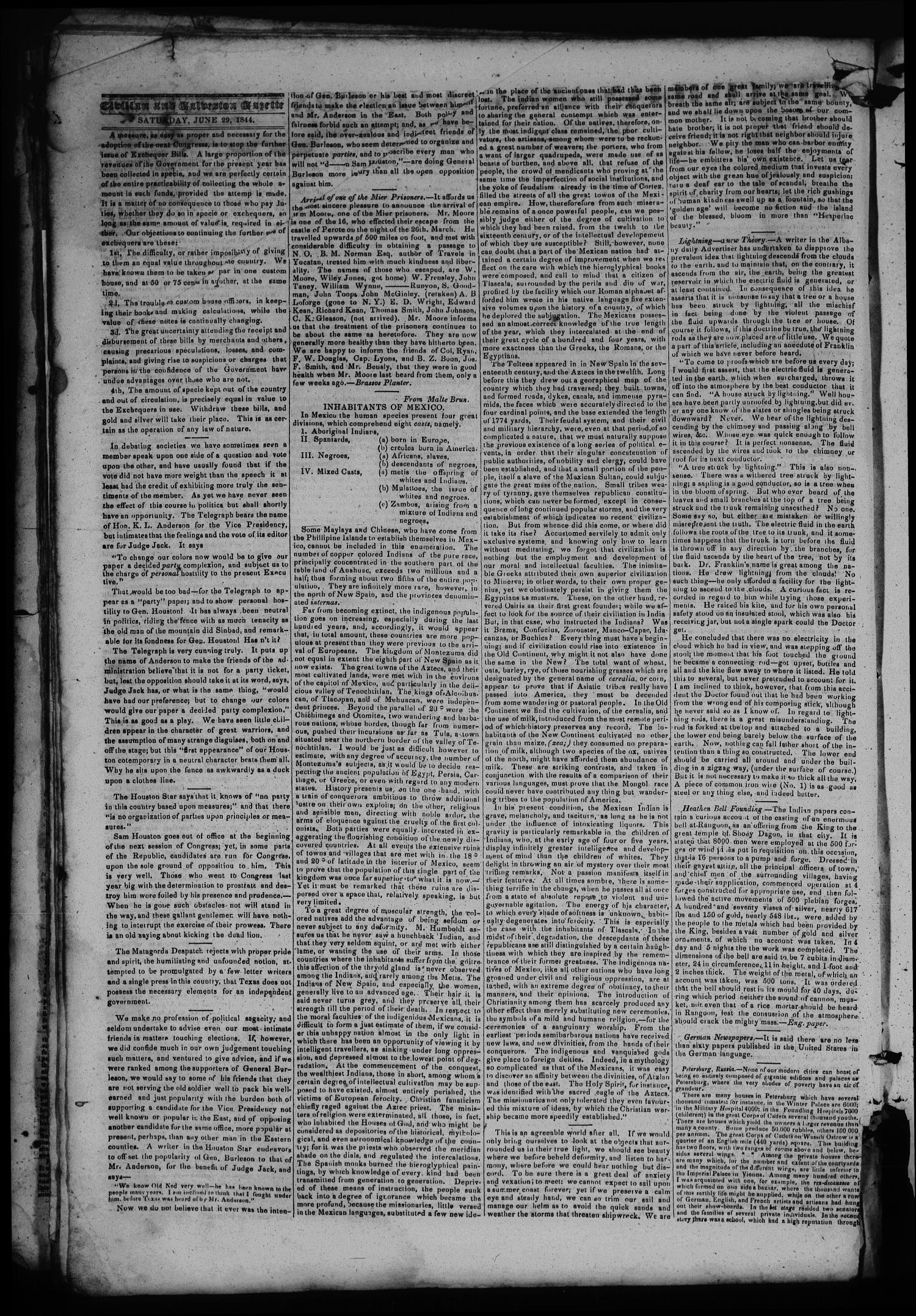 The Civilian and Galveston Gazette. (Galveston, Tex.), Vol. 6, Ed. 1 Saturday, June 29, 1844
                                                
                                                    [Sequence #]: 2 of 4
                                                