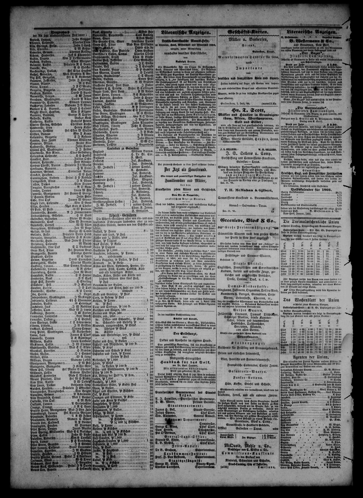 Die Union (Galveston, Tex.), Vol. 8, No. 119, Ed. 1 Tuesday, July 31, 1866
                                                
                                                    [Sequence #]: 4 of 4
                                                