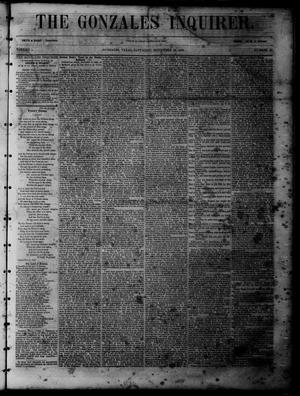 Primary view of object titled 'The Gonzales Inquirer (Gonzales, Tex.), Vol. 1, No. 25, Ed. 1 Saturday, November 19, 1853'.