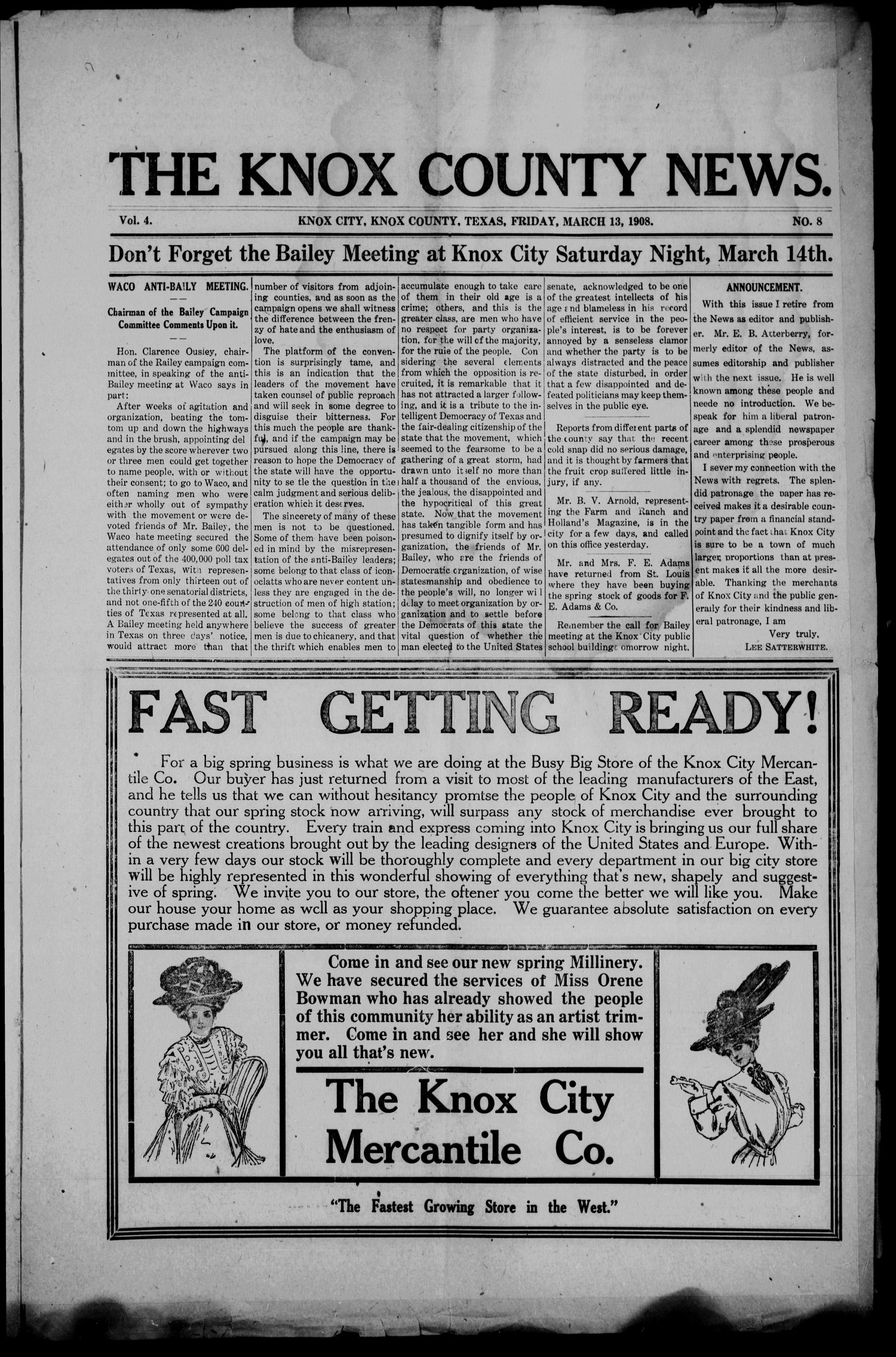 The Knox County News (Knox City Tex ) Vol 4 No 8 Ed 1 Friday