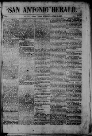 San Antonio Herald. (San Antonio, Tex.), Vol. 1, No. 2, Ed. 1 Tuesday, April 17, 1855