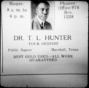 Primary view of object titled '[Advertisement for Dr. T. L. Hunter]'.
