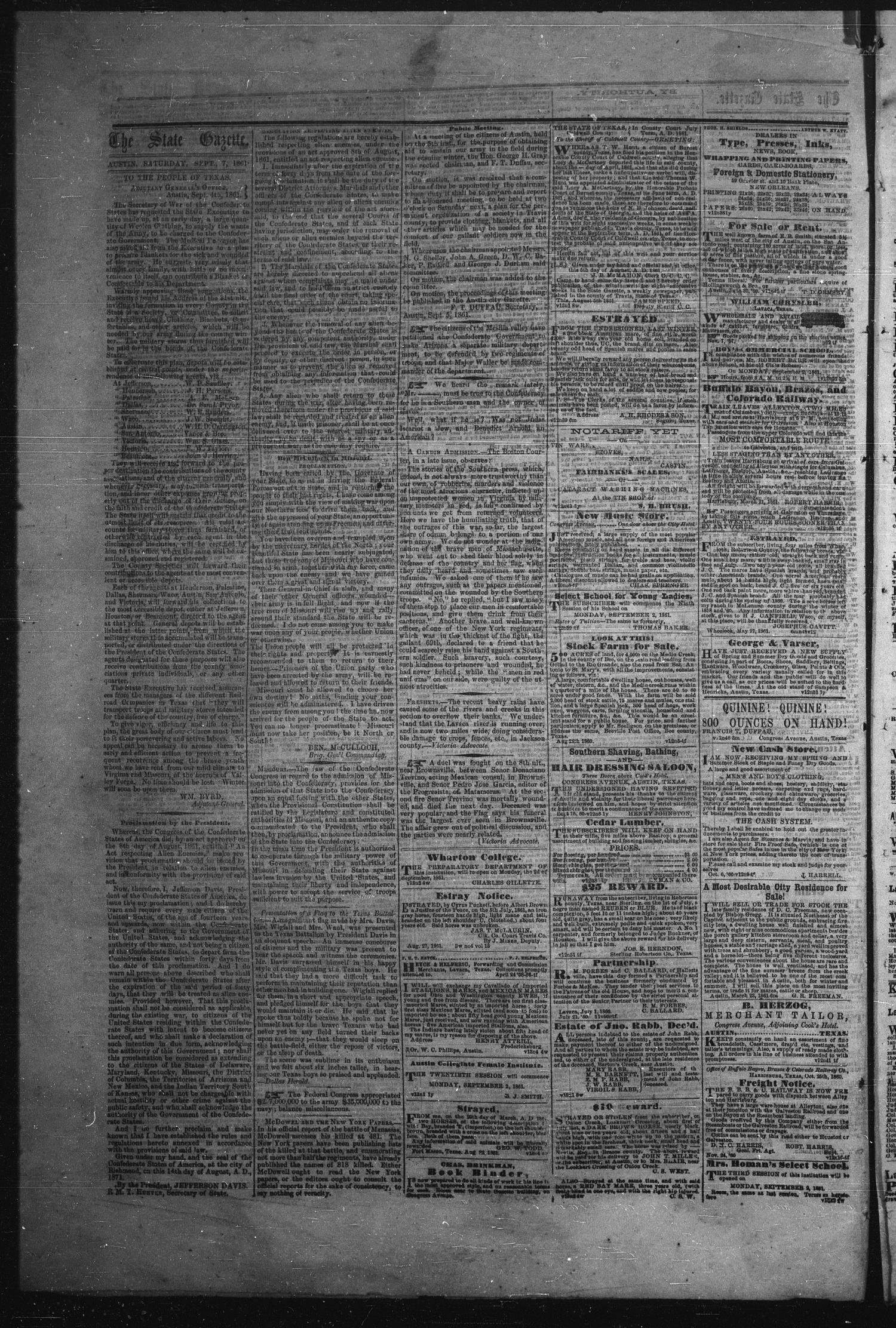 Texas State Gazette. (Austin, Tex.), Vol. 13, No. 5, Ed. 1 Saturday, September 7, 1861
                                                
                                                    [Sequence #]: 4 of 4
                                                