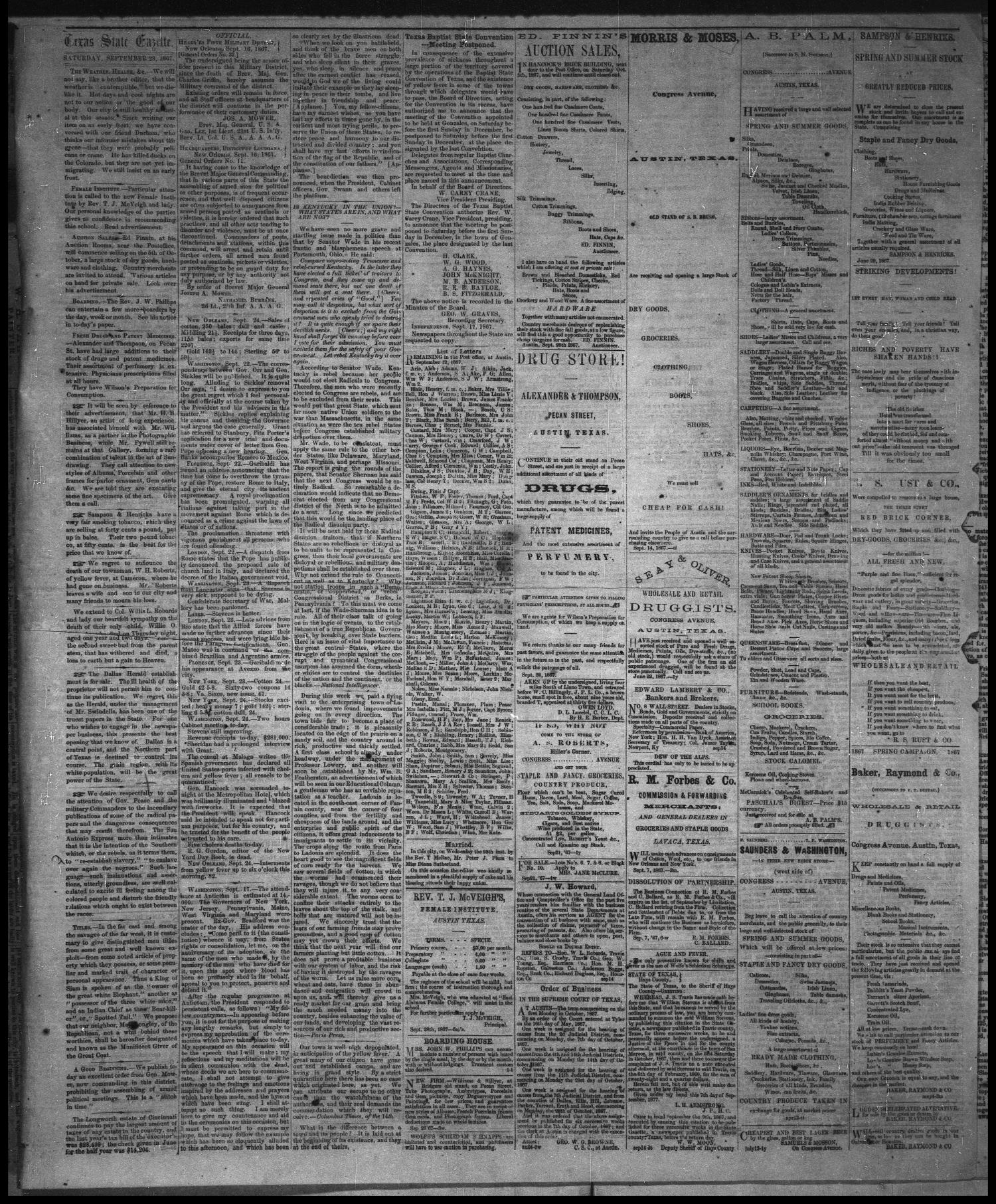 The Texas State Gazette. (Austin, Tex.), Vol. 19, No. 2, Ed. 1 Saturday, September 28, 1867
                                                
                                                    [Sequence #]: 3 of 4
                                                