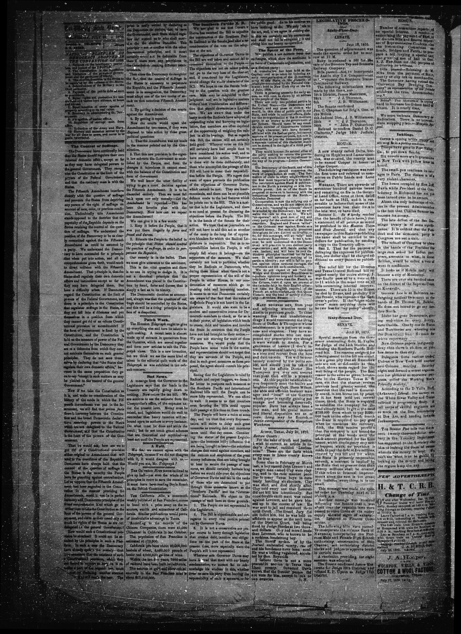 Tri-Weekly State Gazette. (Austin, Tex.), Vol. 3, No. 75, Ed. 1 Wednesday, July 20, 1870
                                                
                                                    [Sequence #]: 2 of 4
                                                