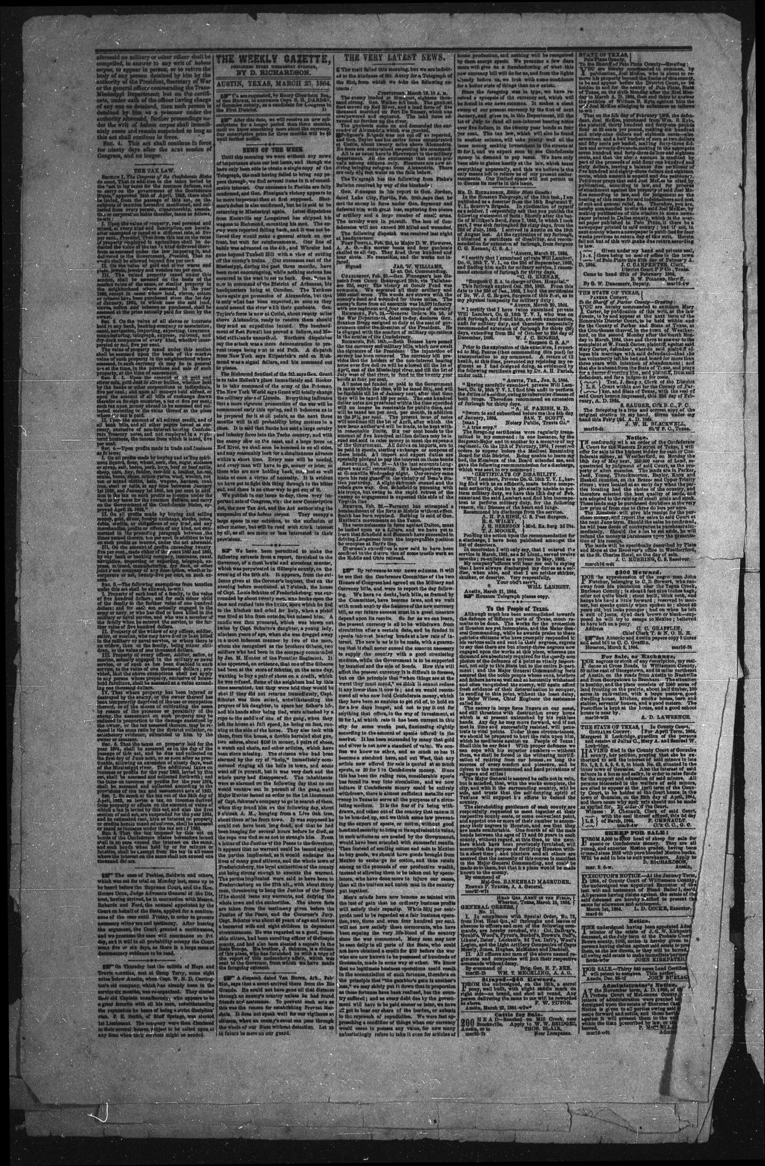 The Weekly State Gazette. (Austin, Tex.), Vol. 15, No. 32, Ed. 1 Wednesday, March 23, 1864
                                                
                                                    [Sequence #]: 2 of 2
                                                