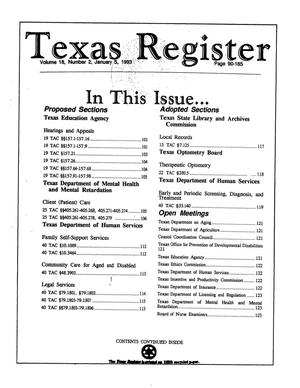 Primary view of object titled 'Texas Register, Volume 18, Number 2, Pages 90-185, January 5, 1993'.
