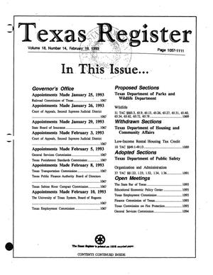 Primary view of object titled 'Texas Register, Volume 18, Number 14, Pages 1057-1111, February 19, 1993'.