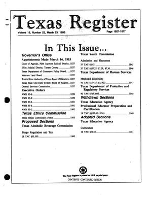 Primary view of object titled 'Texas Register, Volume 18, Number 23, Pages 1827-1877, March 23, 1993'.