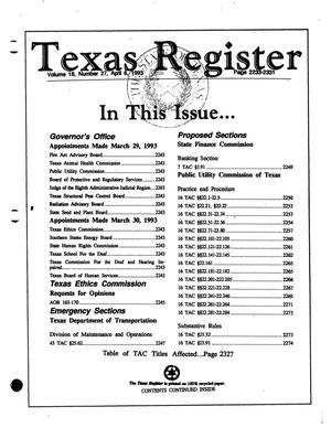 Primary view of object titled 'Texas Register, Volume 18, Number 27, Pages 2233-2331, April 6, 1993'.