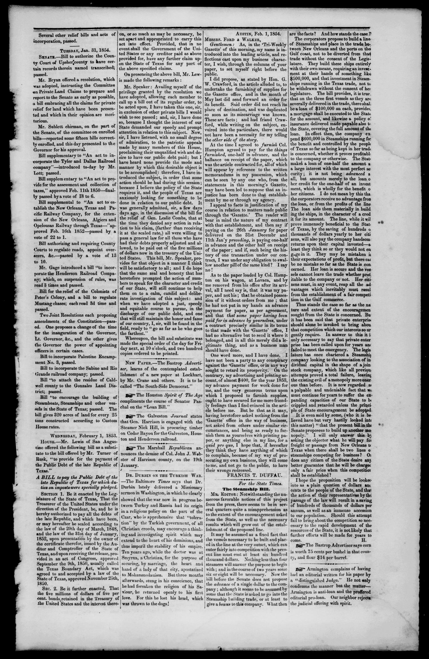 Tri-Weekly State Times. (Austin, Tex.), Vol. 1, No. 35, Ed. 1 Thursday, February 2, 1854
                                                
                                                    [Sequence #]: 3 of 4
                                                