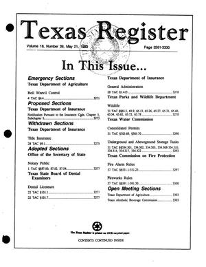 Primary view of object titled 'Texas Register, Volume 18, Number 39, Pages 3261-3330, May 21, 1993'.