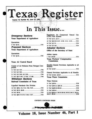 Primary view of object titled 'Texas Register, Volume 18, Number 46, Part I, Pages 3733-3820, June 15, 1993'.