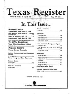 Primary view of object titled 'Texas Register, Volume 18, Number 56, Pages 4771-4910, July 23, 1993'.