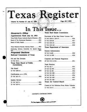 Texas Register, Volume 18, Number 57, Pages 4911-4969, July 27, 1993