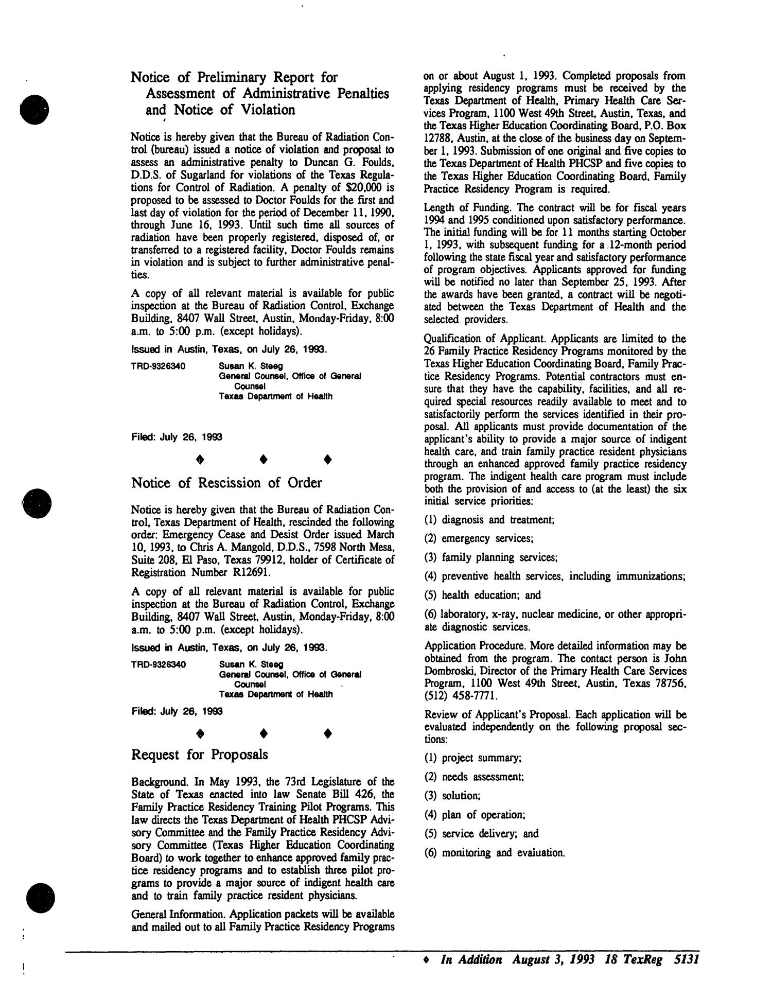 Texas Register, Volume 18, Number 58, Part II, Pages 5077-5155, August 3, 1993
                                                
                                                    5131
                                                