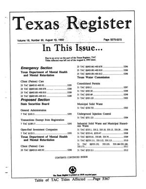 Texas Register, Volume 18, Number 60, Pages 5275-5372, August 10, 1993