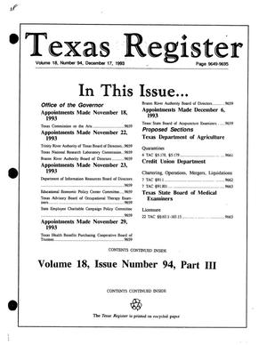 Primary view of object titled 'Texas Register, Volume 18, Number 94, Part III, Pages 9649-9695, December 17, 1993'.