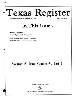 Primary view of object titled 'Texas Register, Volume 18, Number 94, Part I, Pages 9371-9527, December 17, 1993'.