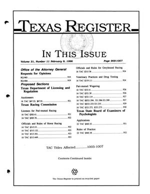 Texas Register, Volume 21, Number 11, Pages 909-1007, February 9, 1996