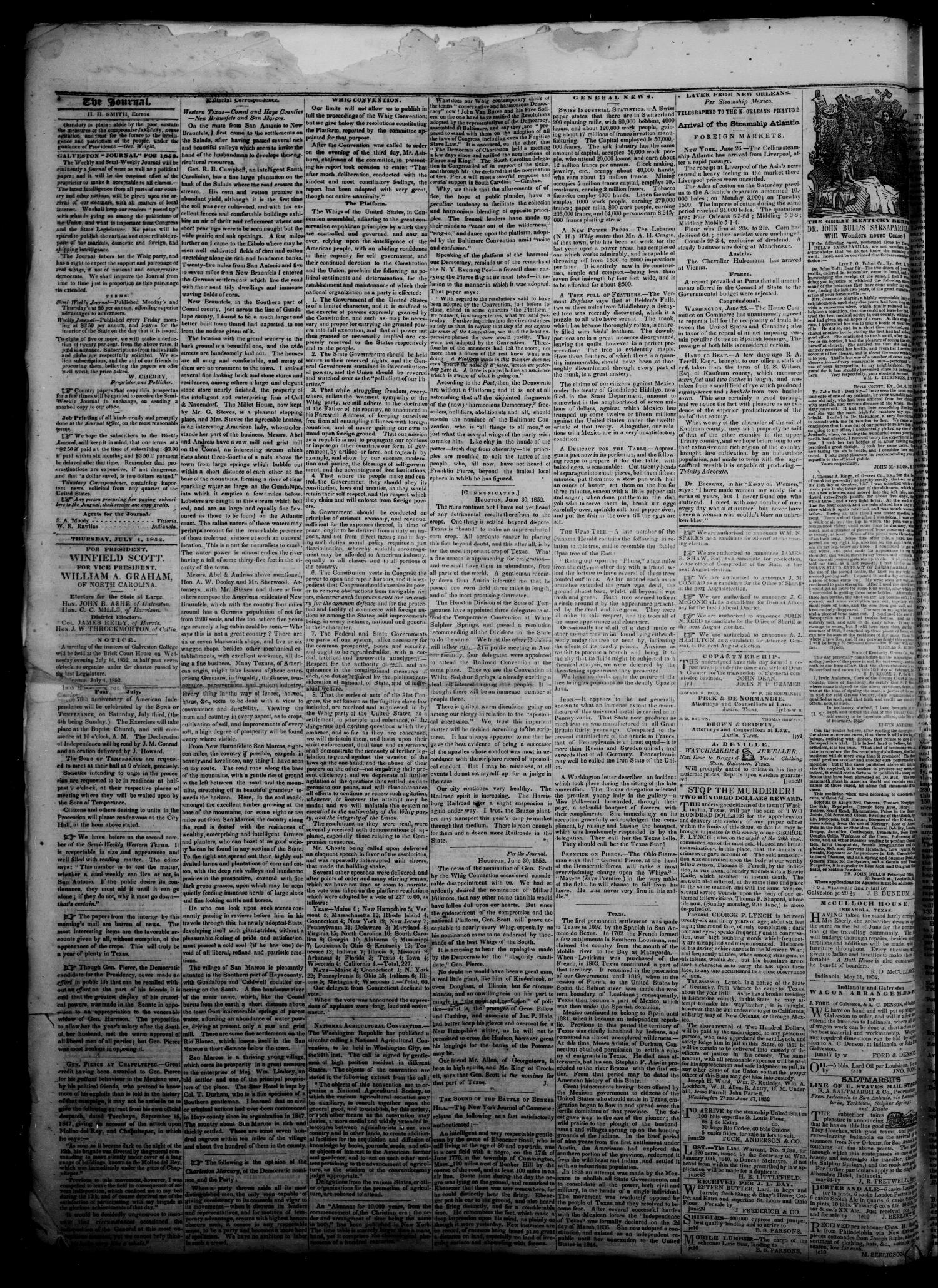 Weekly Journal. (Galveston, Tex.), Vol. 3, No. 16, Ed. 1 Friday, July 2, 1852
                                                
                                                    [Sequence #]: 2 of 4
                                                