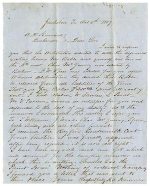 Primary view of object titled '[Letter from M. A. Hamner to A. D. Kennard, October 6, 1859]'.