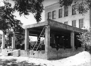 Primary view of object titled '[Fort Bend County Courthouse addition construction, ladder leaning on addition]'.
