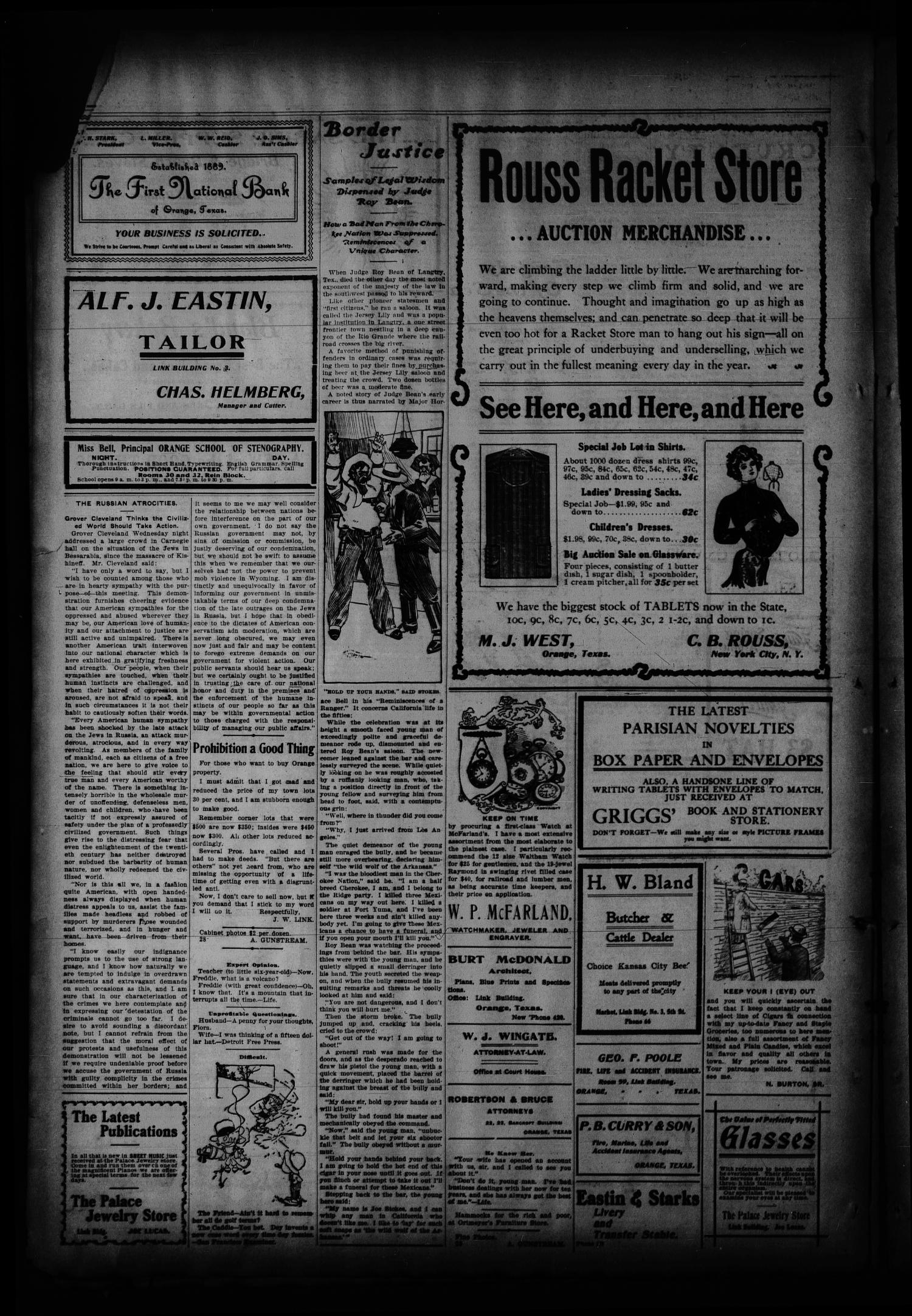 The Orange Daily Tribune. (Orange, Tex.), Vol. 2, No. 55, Ed. 1 Friday, May 29, 1903
                                                
                                                    [Sequence #]: 4 of 4
                                                