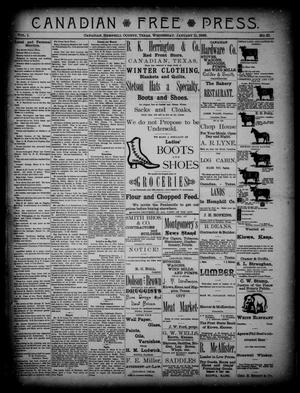 Primary view of object titled 'Canadian Free Press. (Canadian, Tex.), Vol. 1, No. 21, Ed. 1 Wednesday, January 11, 1888'.