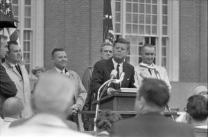 [President Kennedy speaking outside the Hotel Texas in Fort Worth]